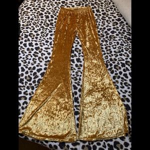 Gold crushed velvet bell bottoms